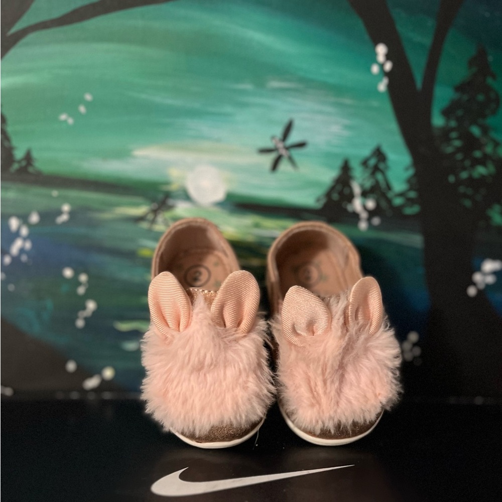 Fuzzy Bunny Ears Pink Girls Toddler/Baby 2C Slip On Shoes